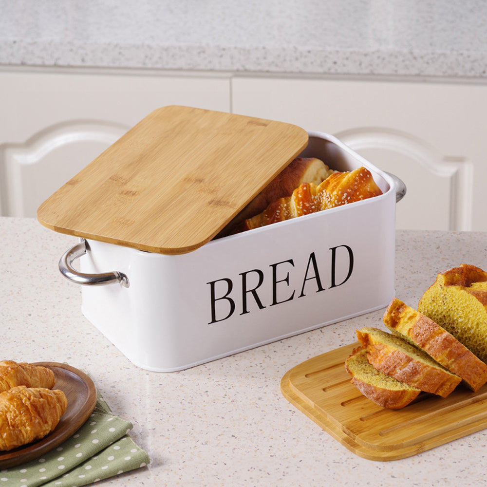 Chopping Board with Space-Saving, 5cm, Metal, Vintage Bread Bin Wooden Lid Cutting