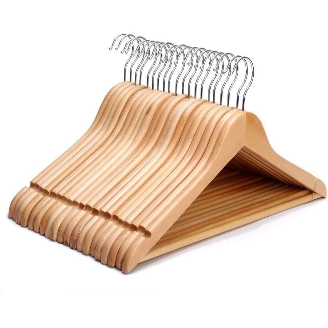 Clothes Hangers with Non-Slip, Metal, 20 Pack, Wooden Coat Trouser Bar Shoulder Notches - 20 option