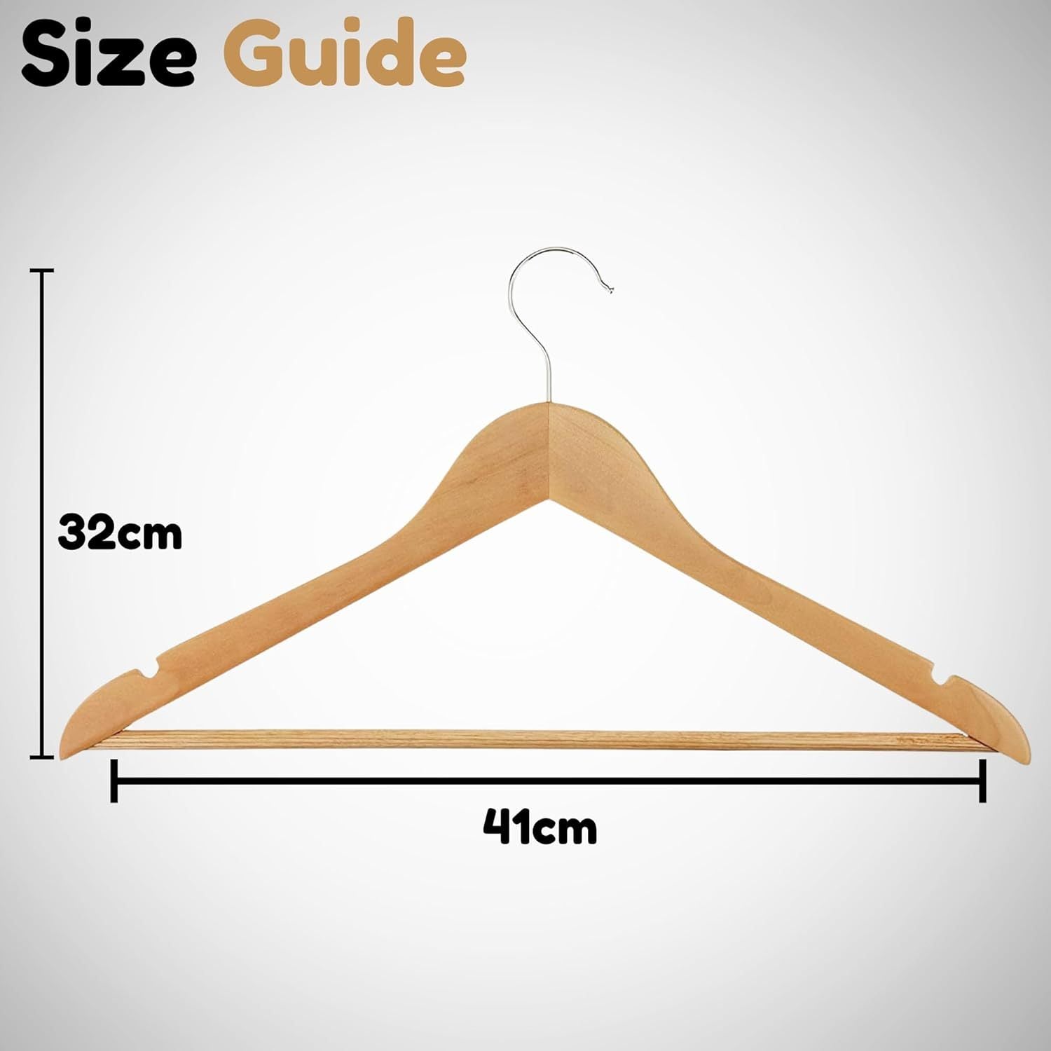 Clothes Hangers with Non-Slip, Metal, 20 Pack, Wooden Coat Trouser Bar Shoulder Notches - product gallery image 3
