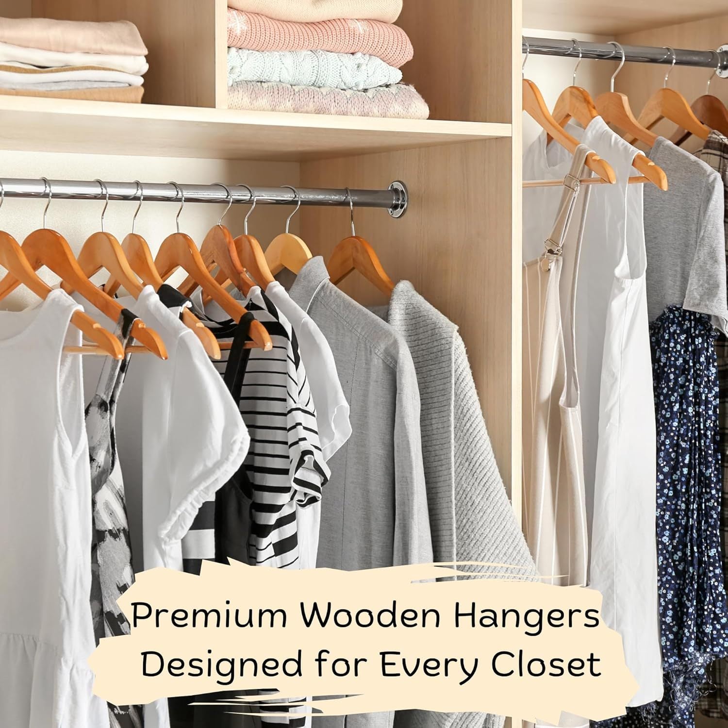 Clothes Hangers with Non-Slip, Metal, 20 Pack, Wooden Coat Trouser Bar Shoulder Notches - product gallery image 5
