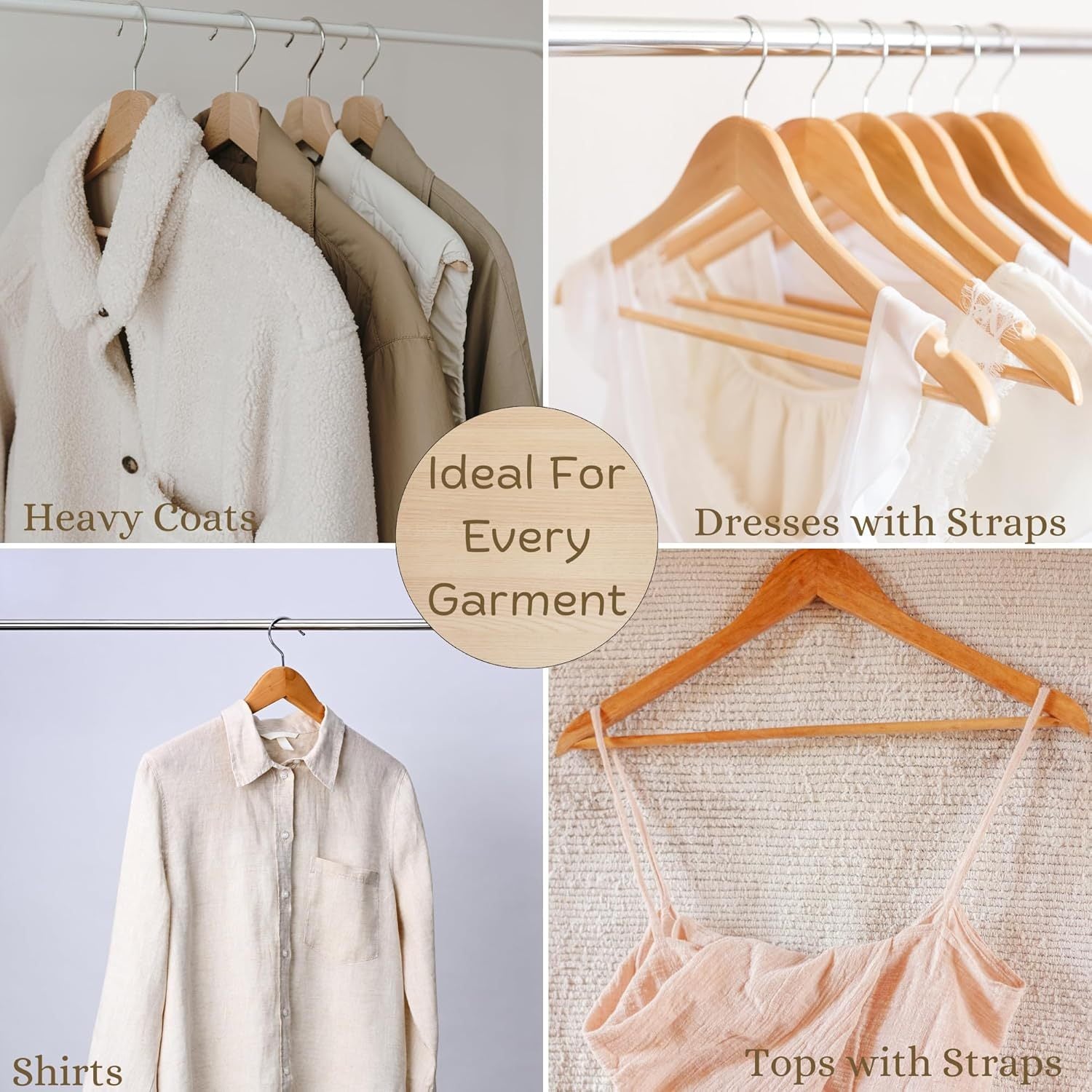 Clothes Hangers with Non-Slip, Metal, 20 Pack, Wooden Coat Trouser Bar Shoulder Notches - product gallery image 6