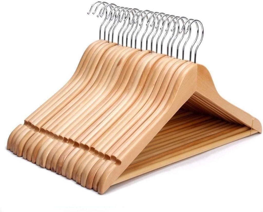 Clothes Hangers with Non-Slip, Metal, 20 Pack, Wooden Coat Trouser Bar Shoulder Notches - product gallery image 9