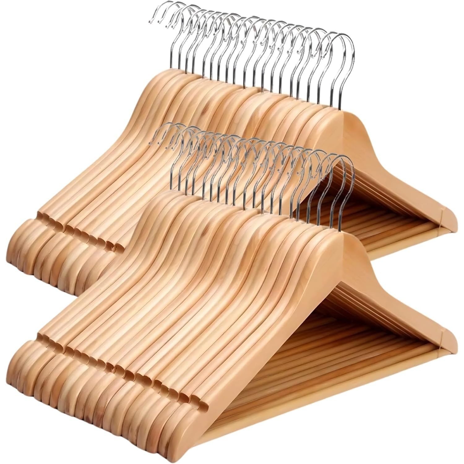 Clothes Hangers with Non-Slip, Metal, 20 Pack, Wooden Coat Trouser Bar Shoulder Notches