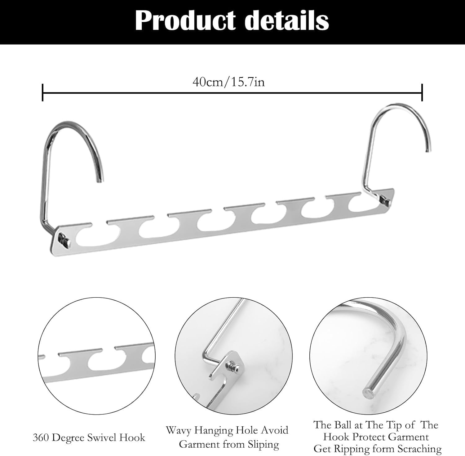 Clothes Hangers with Space-Saving, 50kg, Metal, 6 Pack of 6 - product gallery image 12