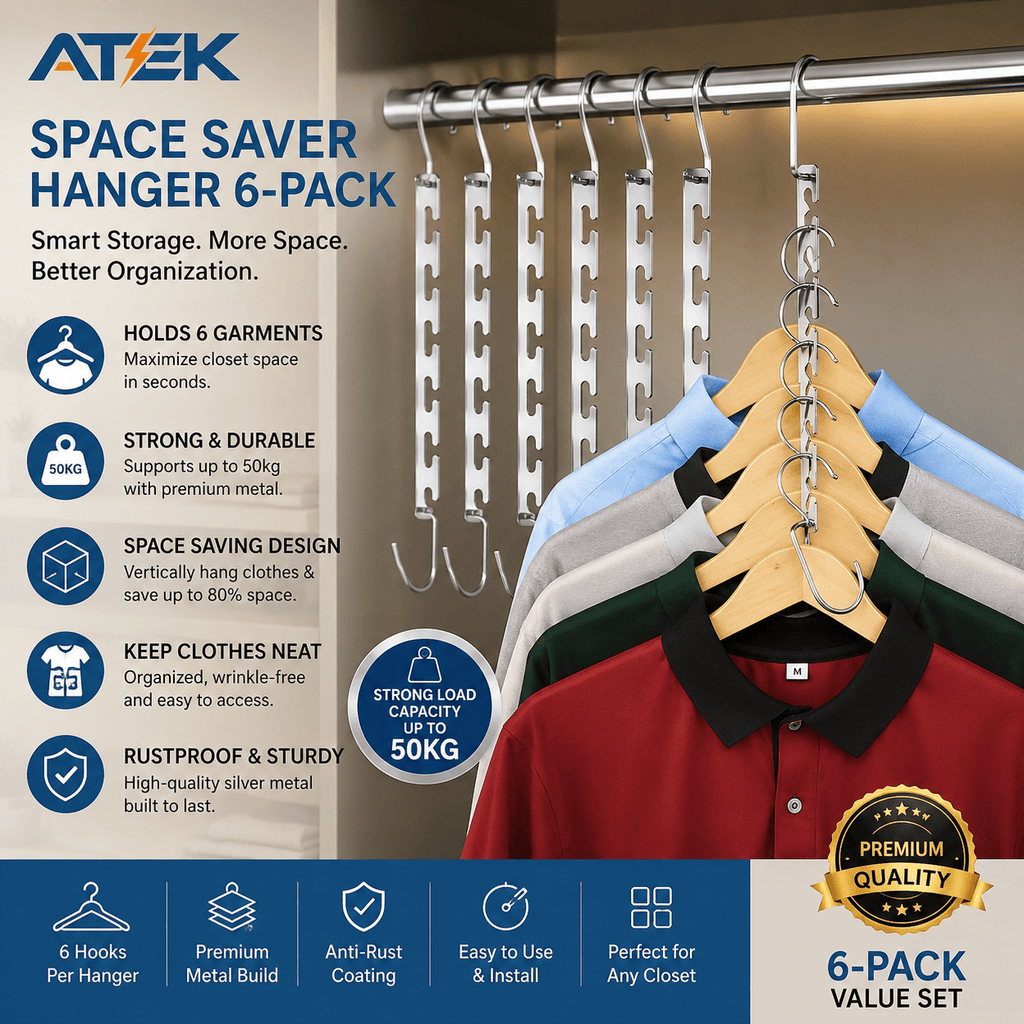 Clothes Hangers with Space-Saving, 50kg, Metal, 6 Pack of 6