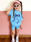 Clothing Set Girls Piece T-Shirt Shorts Age 1-6 with 2 Piece - Sky Blue, 1-2Y option