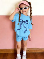 Clothing Set Girls Piece T-Shirt Shorts Age 1-6 with 2 Piece - Sky Blue, 1-2Y option
