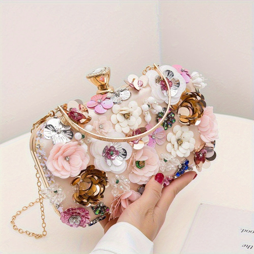 Clutch Bag with 5cm, Rhinestone Women Flower Evening Party Diamante - pink option