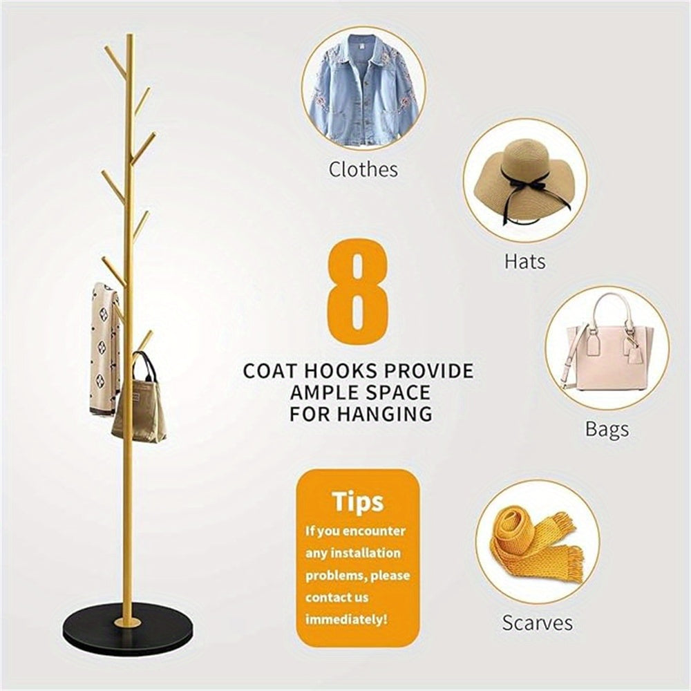 Coat Rack with Freestanding, Metal, 1pc, Freestanding Stand Marble Base Hooks Tree - product gallery image 5