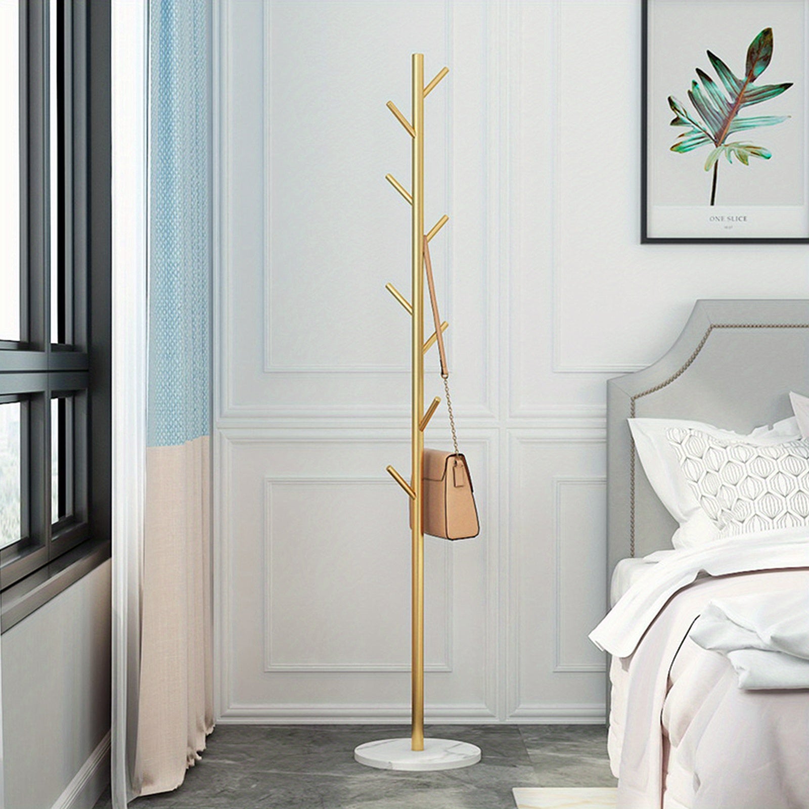 Coat Rack with Freestanding, Metal, 1pc, Freestanding Stand Marble Base Hooks Tree