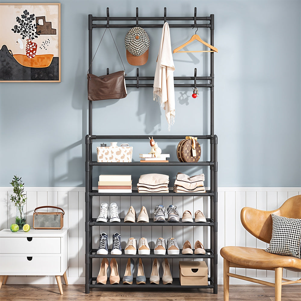Coat Rack with Space-Saving, Easy Assembly, Freestanding, Metal