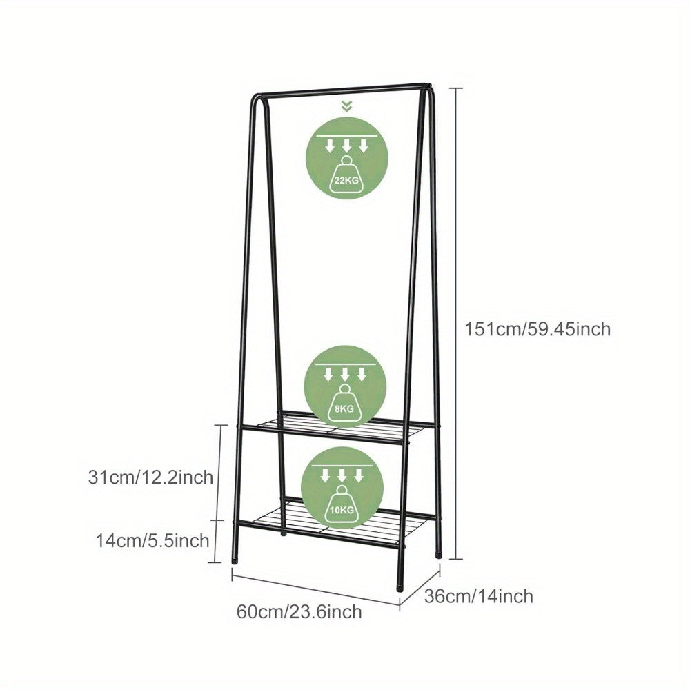 Coat Rack with Space-Saving, Freestanding, 151cm, Metal, 60cm x 151cm - product gallery image 9