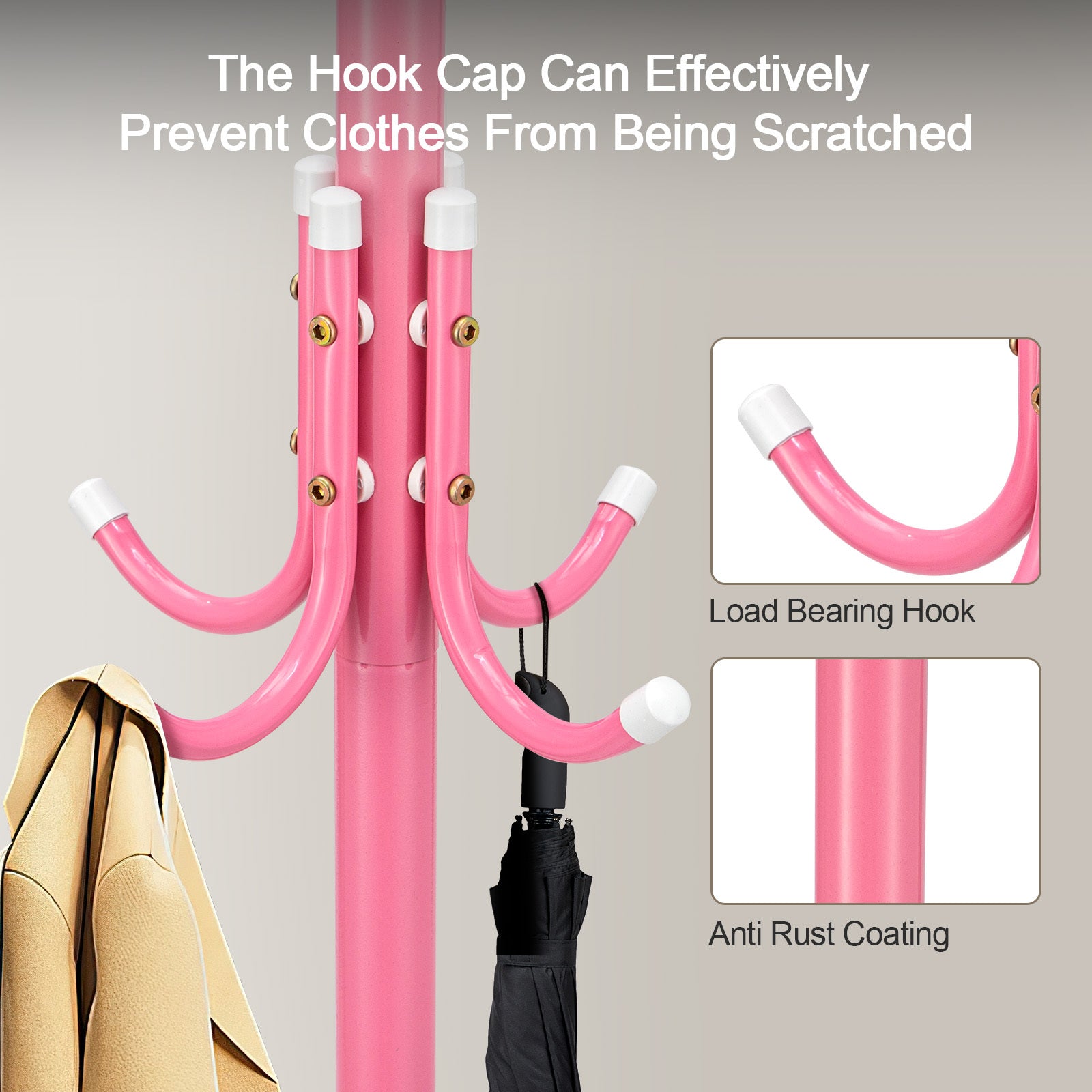 Coat Rack with Space-Saving, Freestanding, 175cm, Metal - product gallery image 15