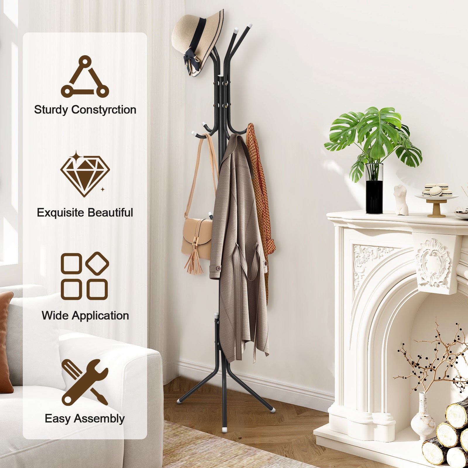 Coat Rack with Space-Saving, Freestanding, 175cm, Metal - product gallery image 19