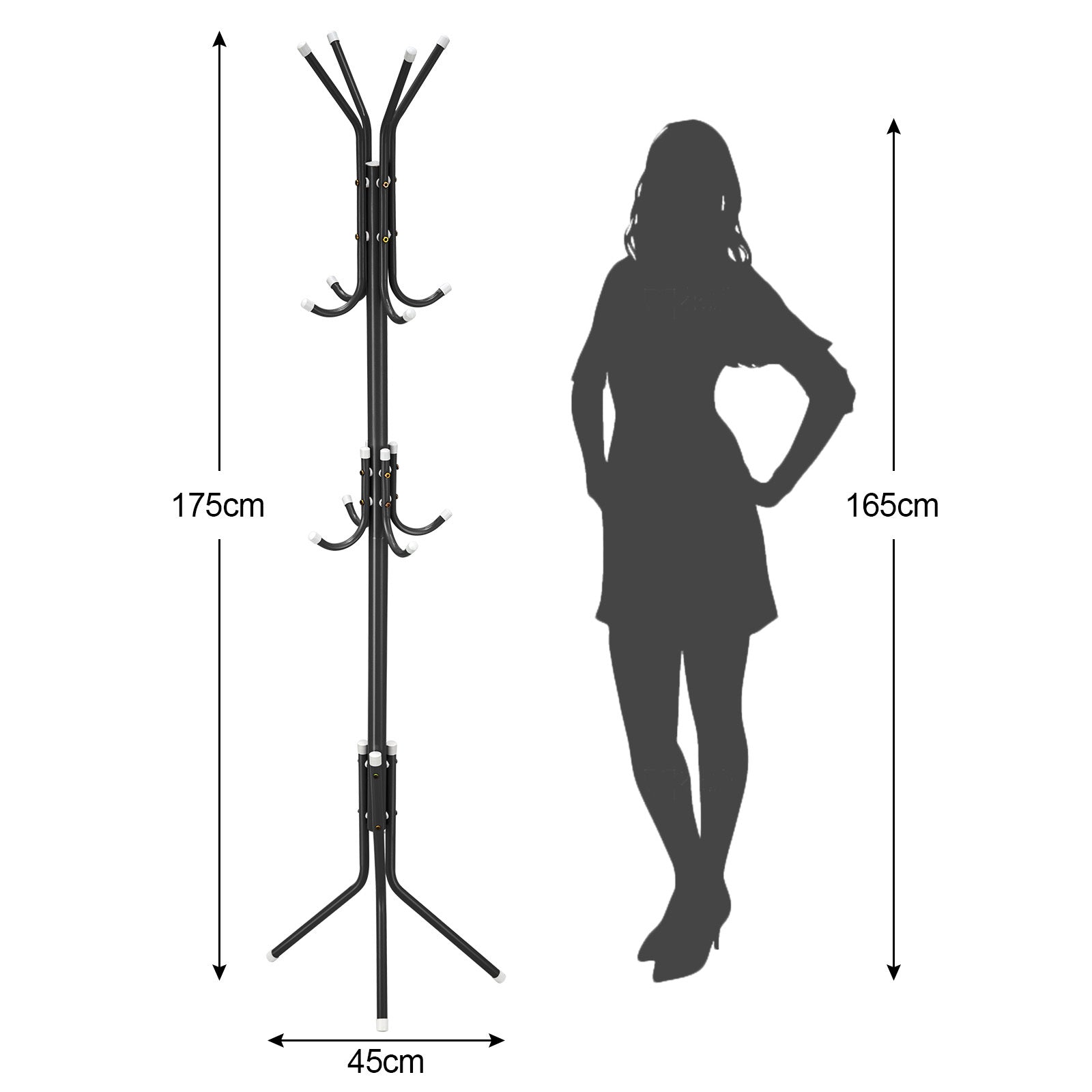 Coat Rack with Space-Saving, Freestanding, 175cm, Metal - product gallery image 2