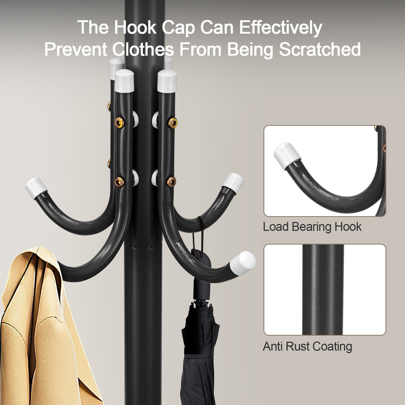 Coat Rack with Space-Saving, Freestanding, 175cm, Metal - product gallery image 3