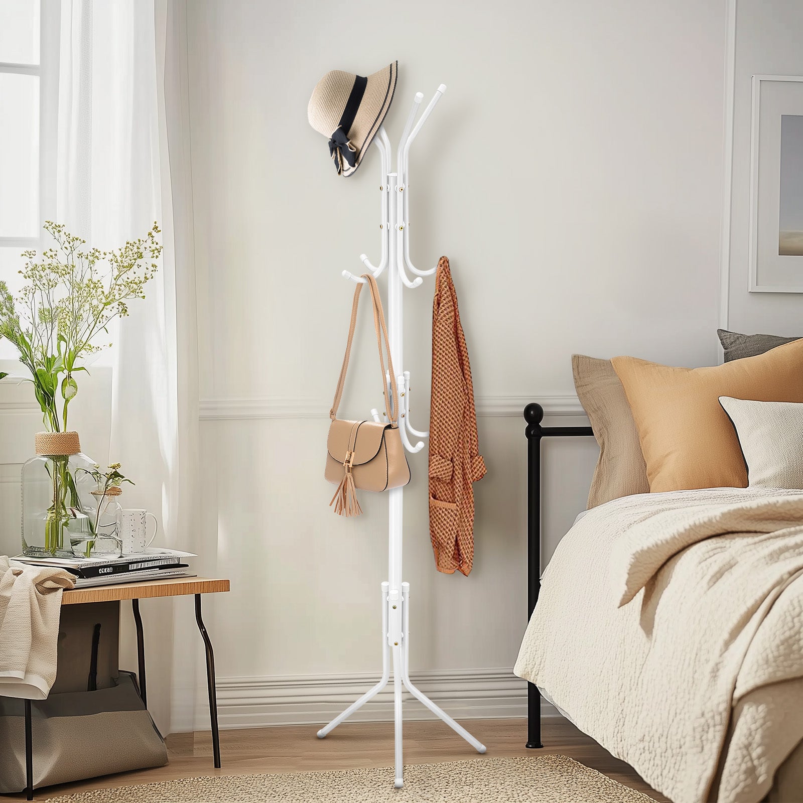 Coat Rack with Space-Saving, Freestanding, 175cm, Metal - White option