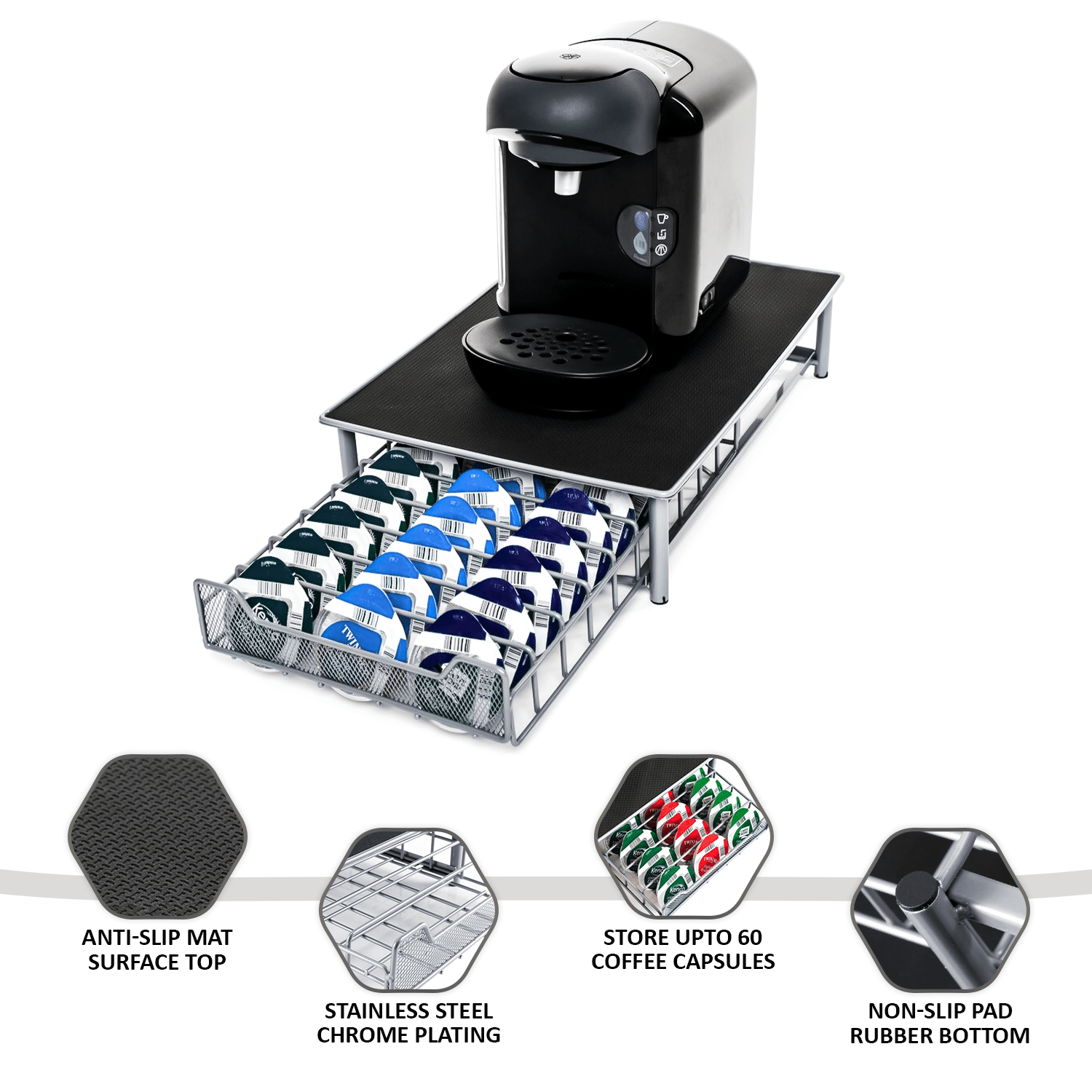Coffee Pod Storage with Space-Saving, Non-Slip, Pull-Out, Metal - product gallery image 4