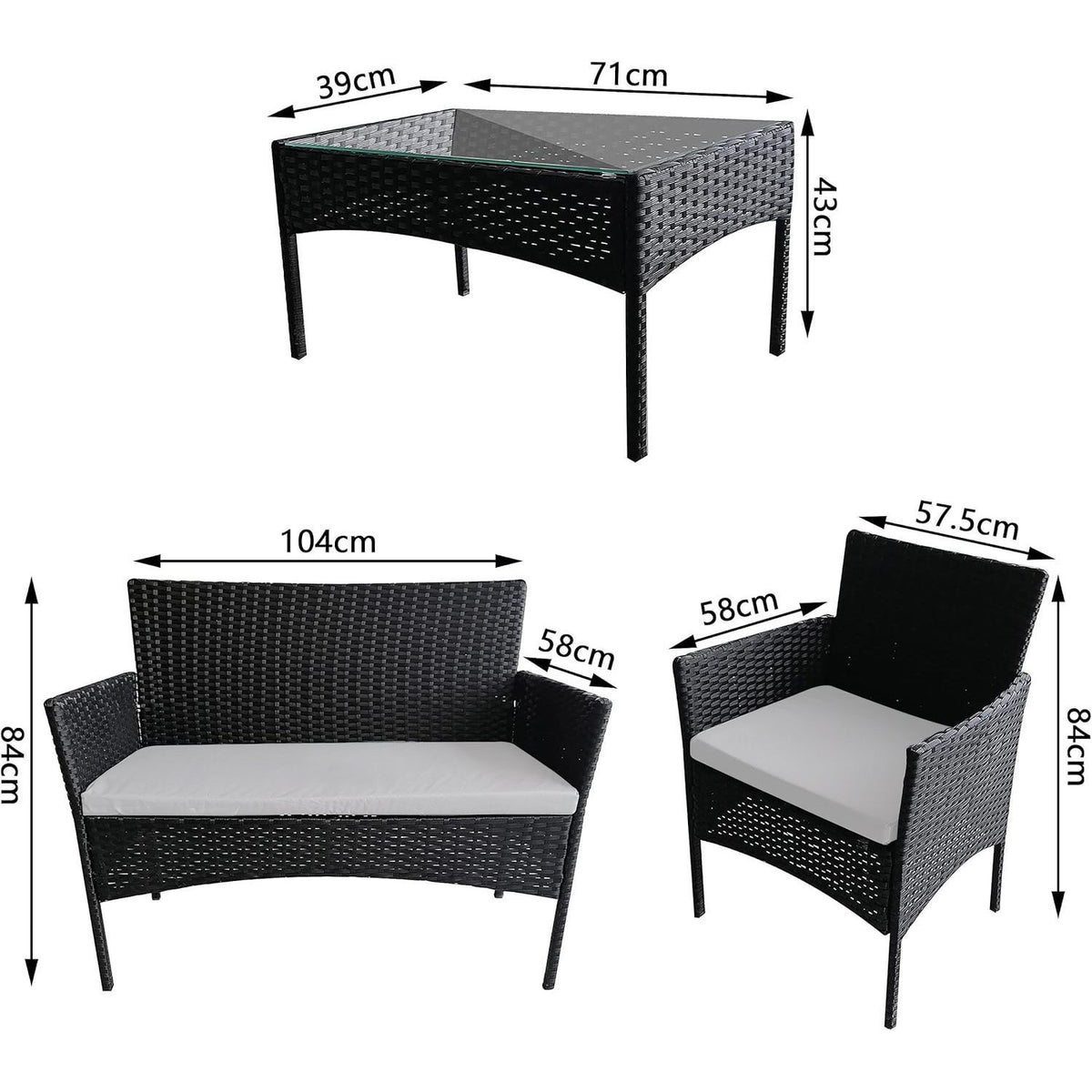 Coffee Table with 4 Piece, Rattan Garden Furniture Piece Armchairs - product gallery image 4