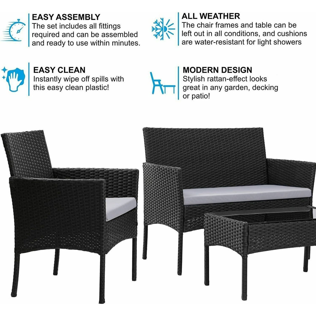Coffee Table with 4 Piece, Rattan Garden Furniture Piece Armchairs - product gallery image 5