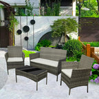 Coffee Table with 4 Piece Rattan Garden Furniture Sofa Armchairs - product gallery image 15