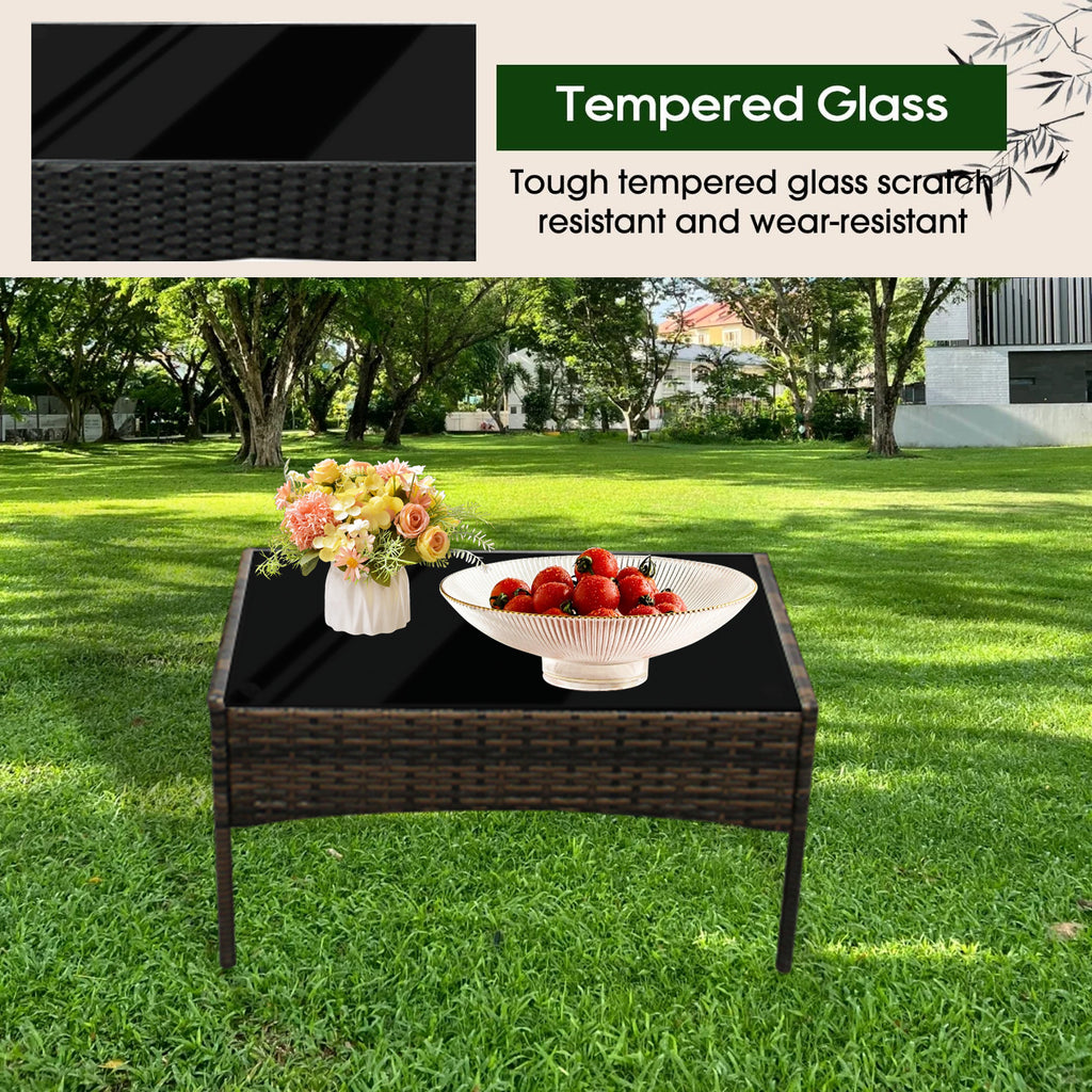 Coffee Table with 4 Piece Rattan Garden Furniture Sofa Armchairs - product gallery image 2
