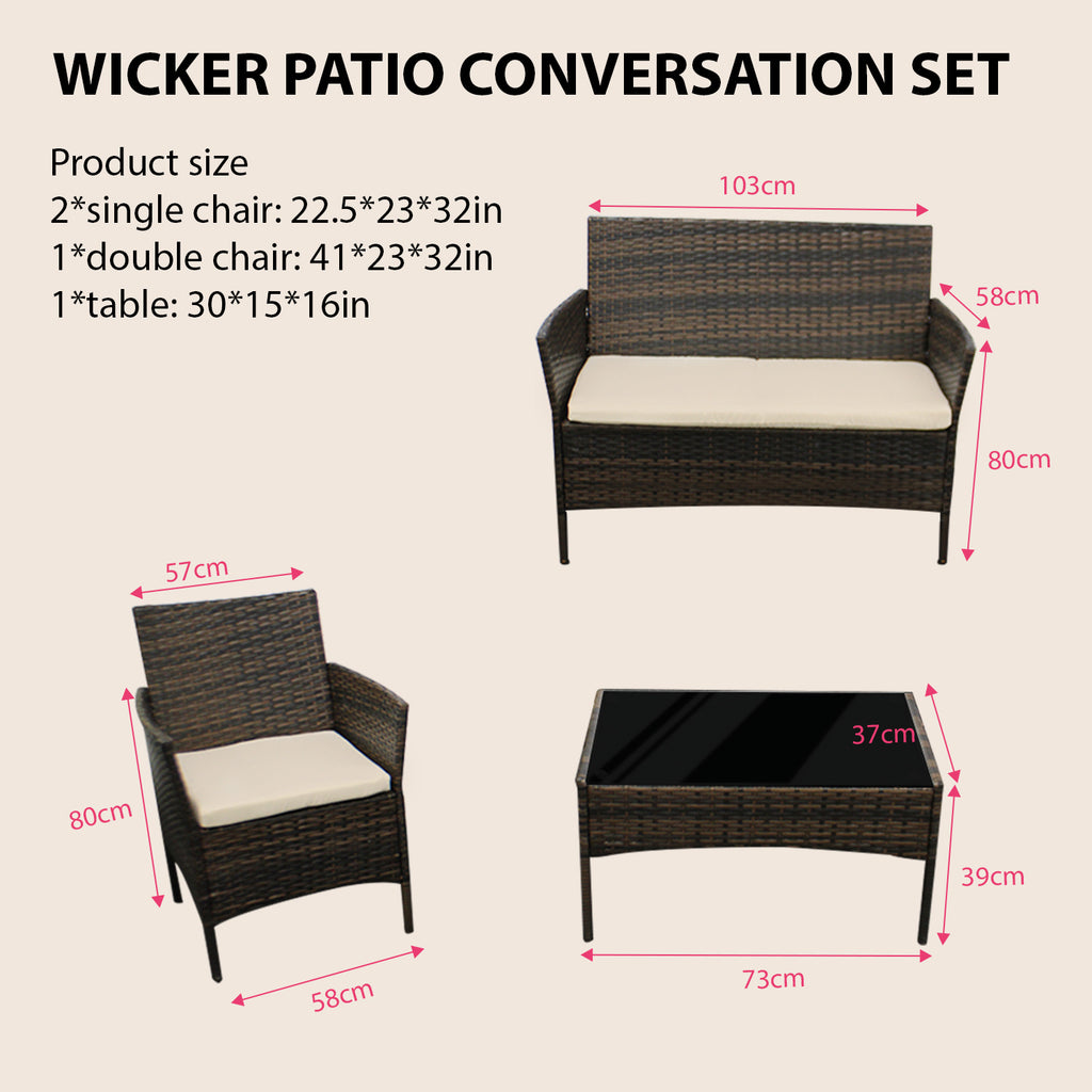Coffee Table with 4 Piece Rattan Garden Furniture Sofa Armchairs - product gallery image 4