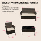 Coffee Table with 4 Piece Rattan Garden Furniture Sofa Armchairs - product gallery image 4