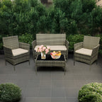 Coffee Table with 4 Piece Rattan Garden Furniture Sofa Armchairs - product gallery image 6