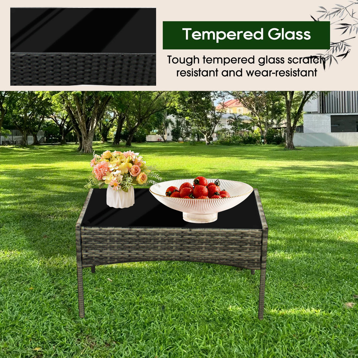 Coffee Table with 4 Piece Rattan Garden Furniture Sofa Armchairs - product gallery image 7