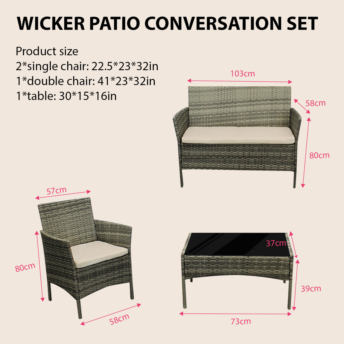 Coffee Table with 4 Piece Rattan Garden Furniture Sofa Armchairs - product gallery image 8