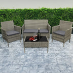 Coffee Table with 4 Piece Rattan Garden Furniture Sofa Armchairs - Mixer Grey + Dark Grey Cushion option