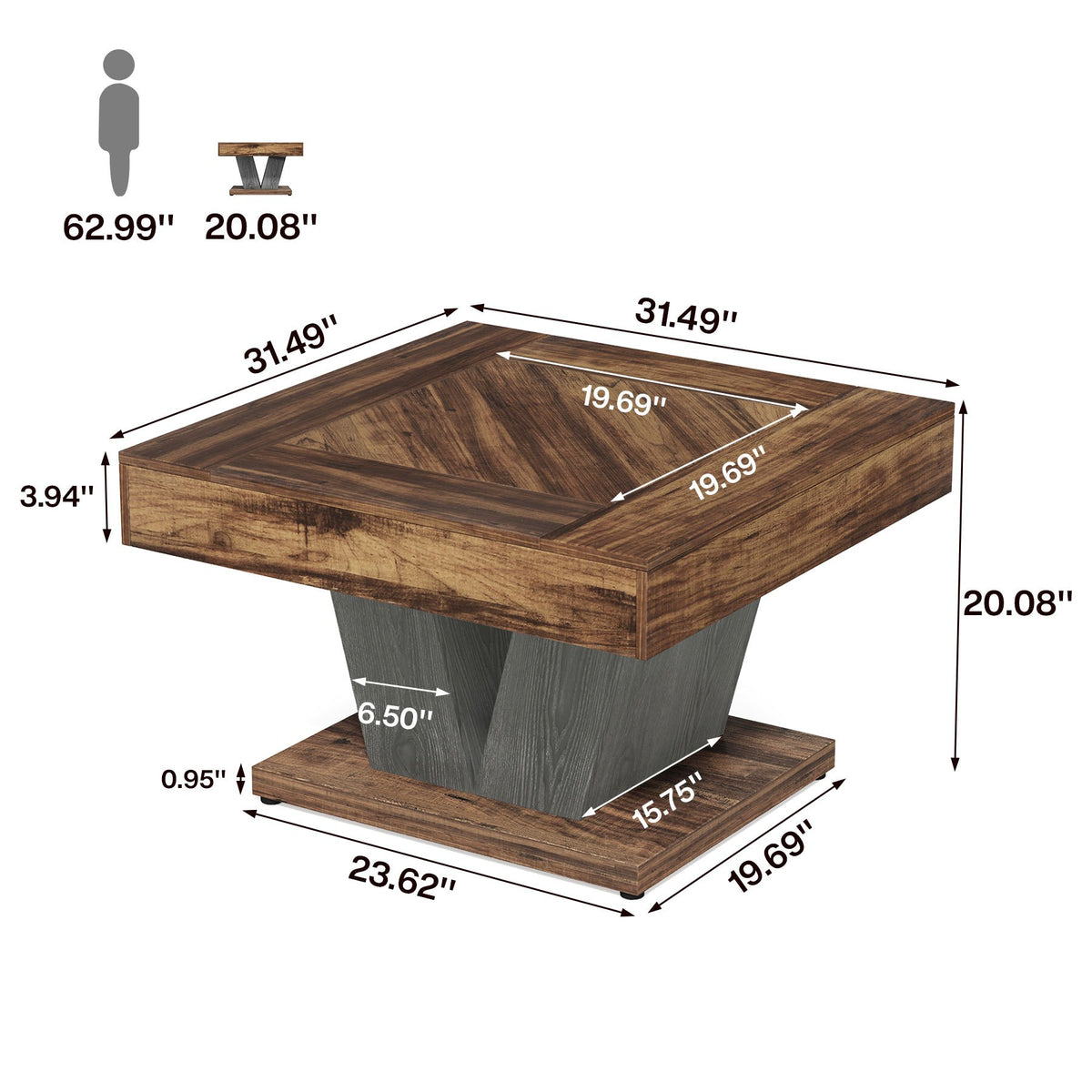 Coffee Table with 80cm, Square X-Frame Centre for living rooms and bedrooms - product gallery image 2