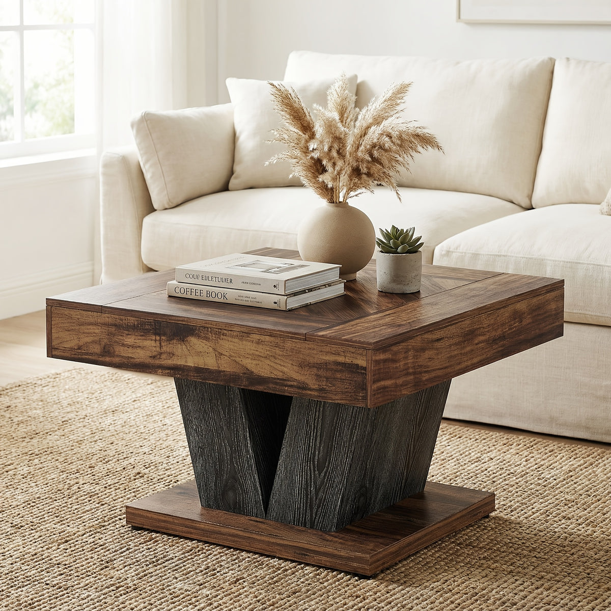 Coffee Table with 80cm, Square X-Frame Centre for living rooms and bedrooms