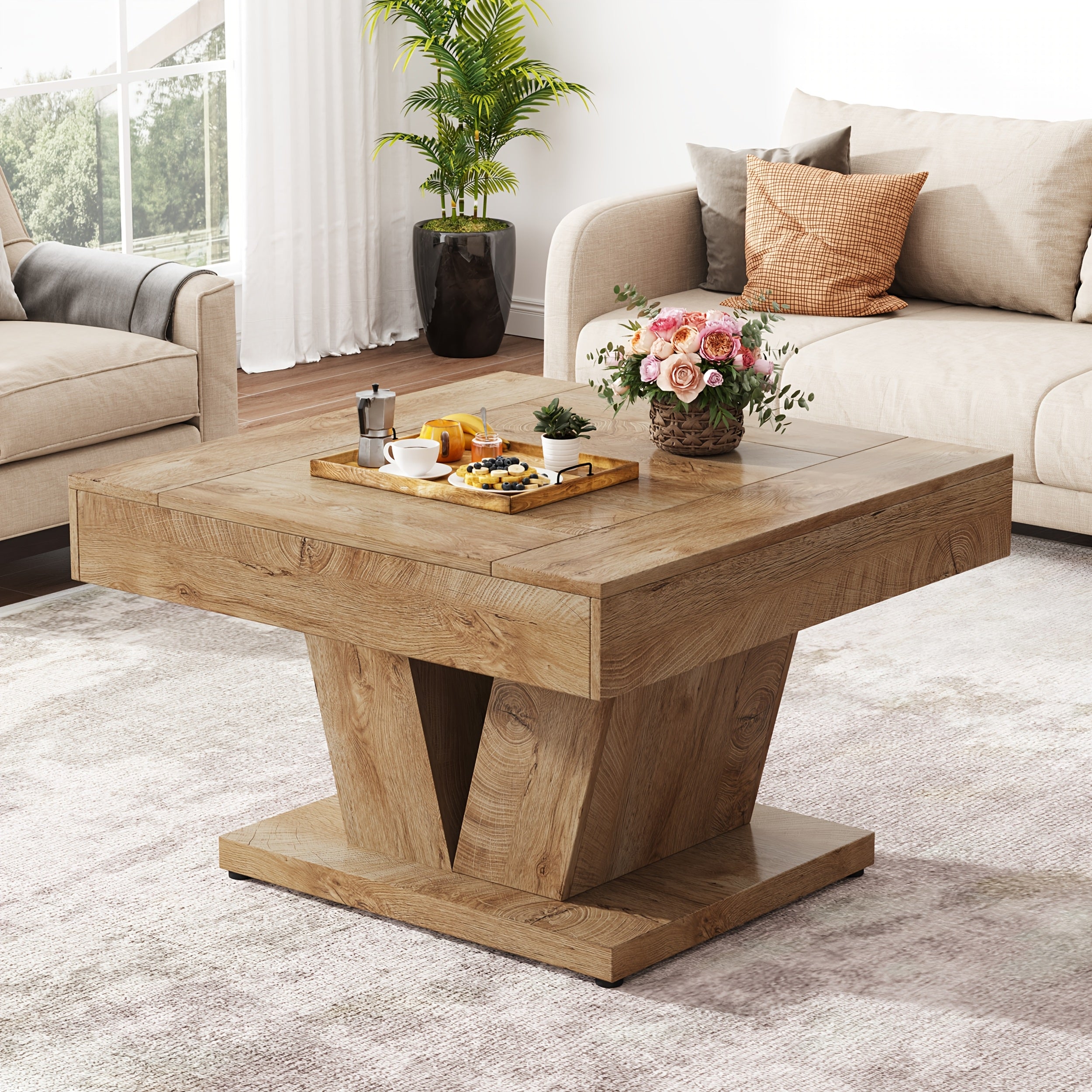 Coffee Table with 80cm, Square X-Frame Centre for living rooms and bedrooms - Natural option