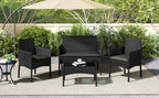 Coffee Table with Glass, 4pcsc, 4-Piece Rattan Garden Sofa PE Rattan - product gallery image 10