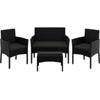 Coffee Table with Glass, 4pcsc, 4-Piece Rattan Garden Sofa PE Rattan - product gallery image 2