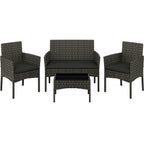 Coffee Table with Glass, 4pcsc, 4-Piece Rattan Garden Sofa PE Rattan - product gallery image 9