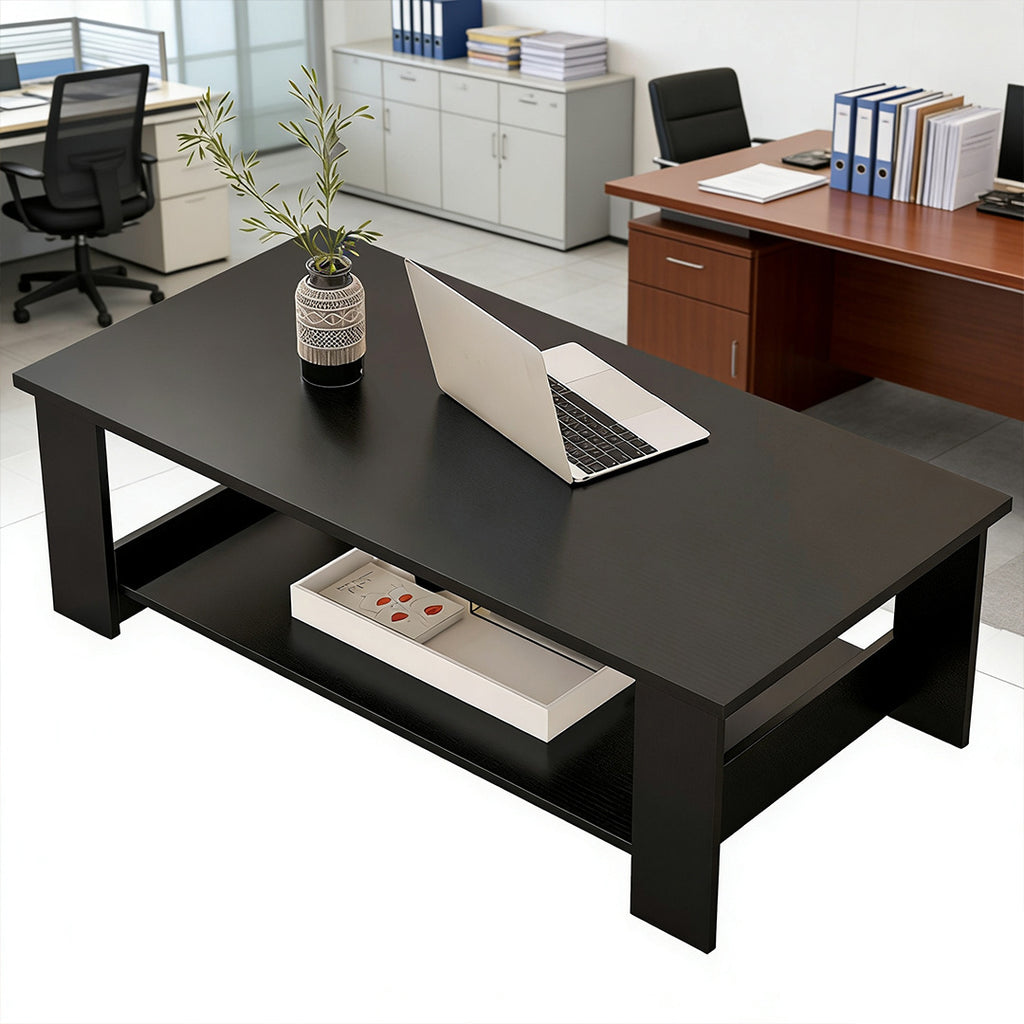 Coffee Table with Space-Saving, Black Lower Storage Shelf Living Room - product gallery image 14