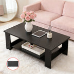 Coffee Table with Space-Saving, Black Lower Storage Shelf Living Room