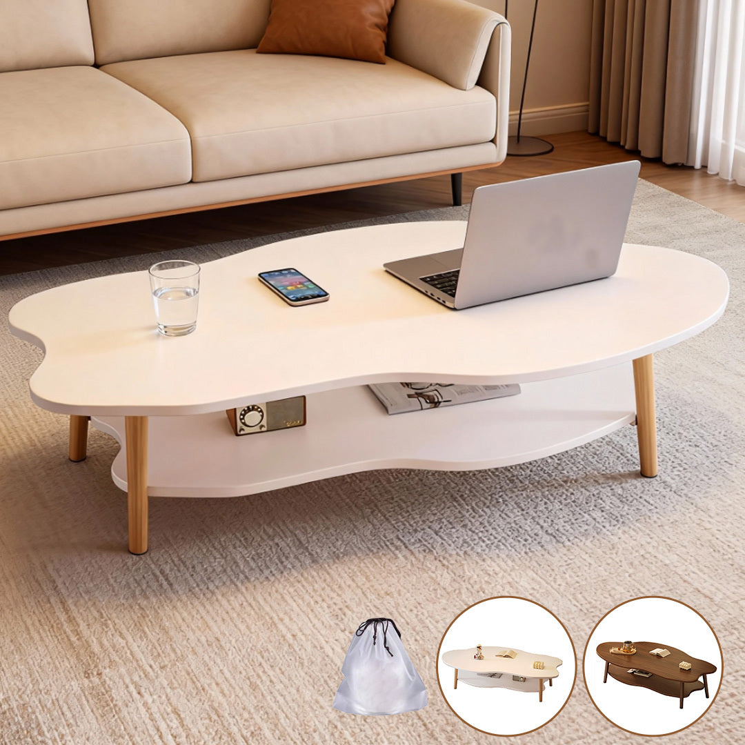 Coffee Table with Wood, Cloud-Shaped 2-Tier Curved Edges Lower Storage - product gallery image 10