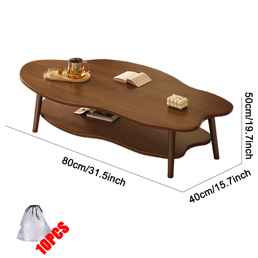 Coffee Table with Wood, Cloud-Shaped 2-Tier Curved Edges Lower Storage - product gallery image 11