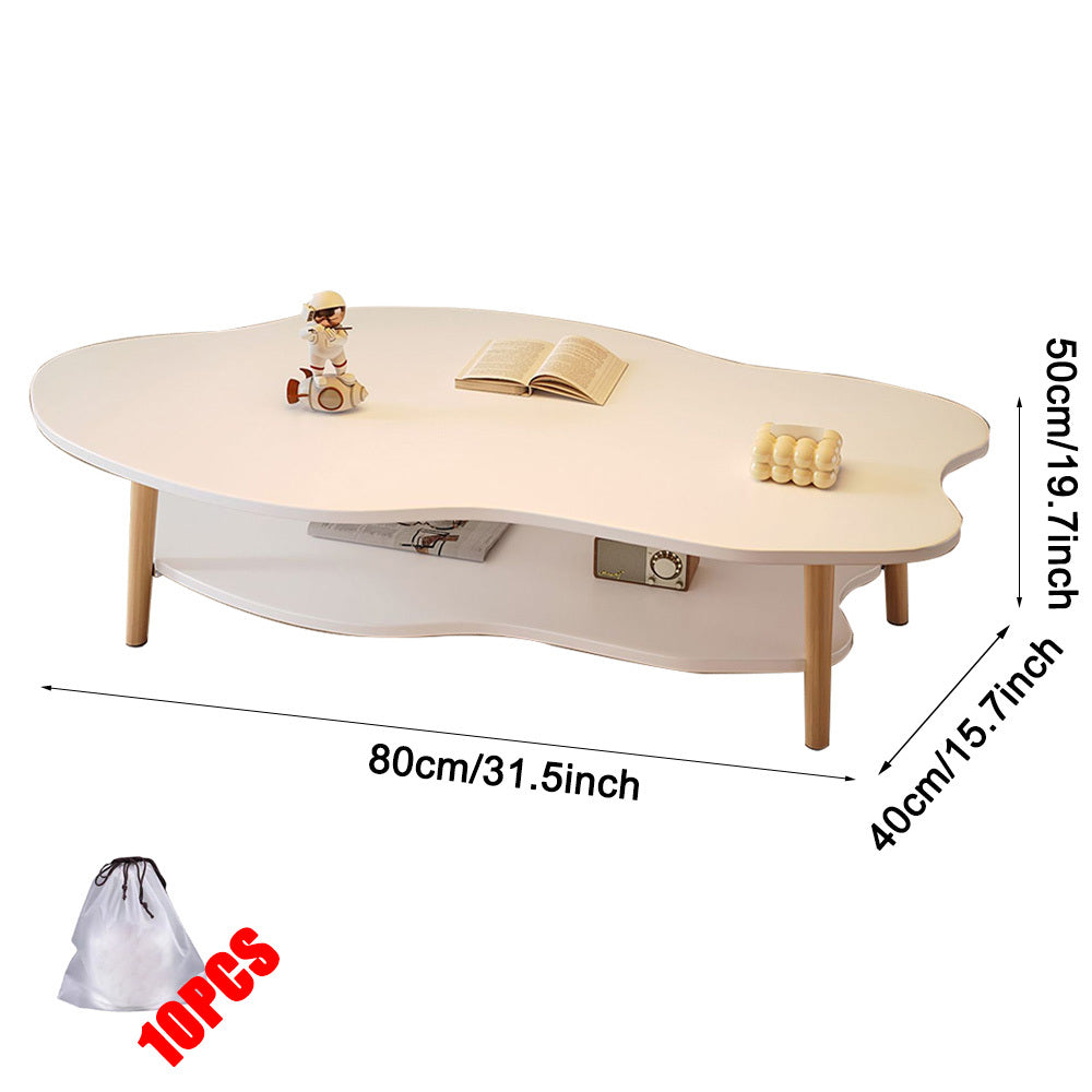 Coffee Table with Wood, Cloud-Shaped 2-Tier Curved Edges Lower Storage - product gallery image 12
