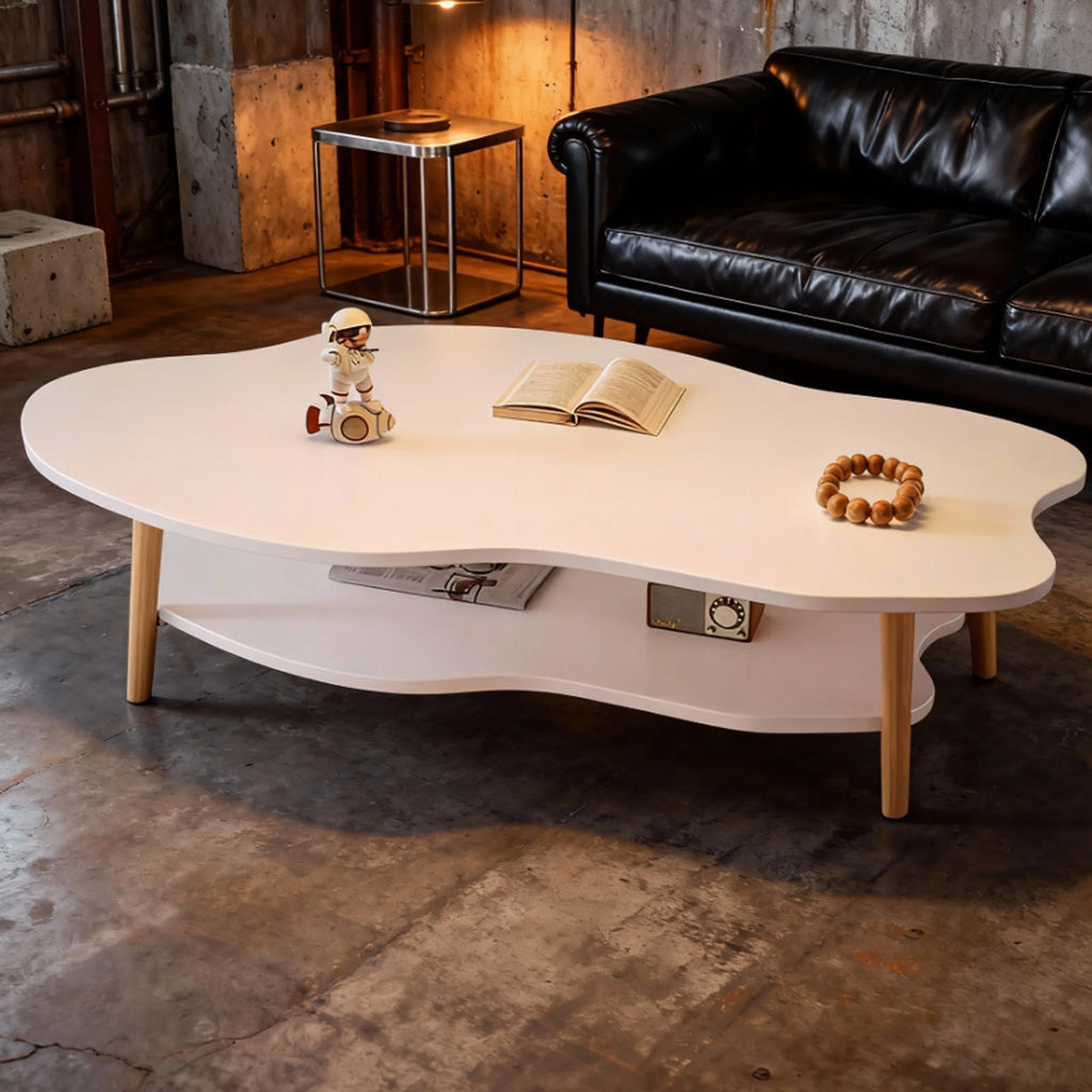 Coffee Table with Wood, Cloud-Shaped 2-Tier Curved Edges Lower Storage - product gallery image 14