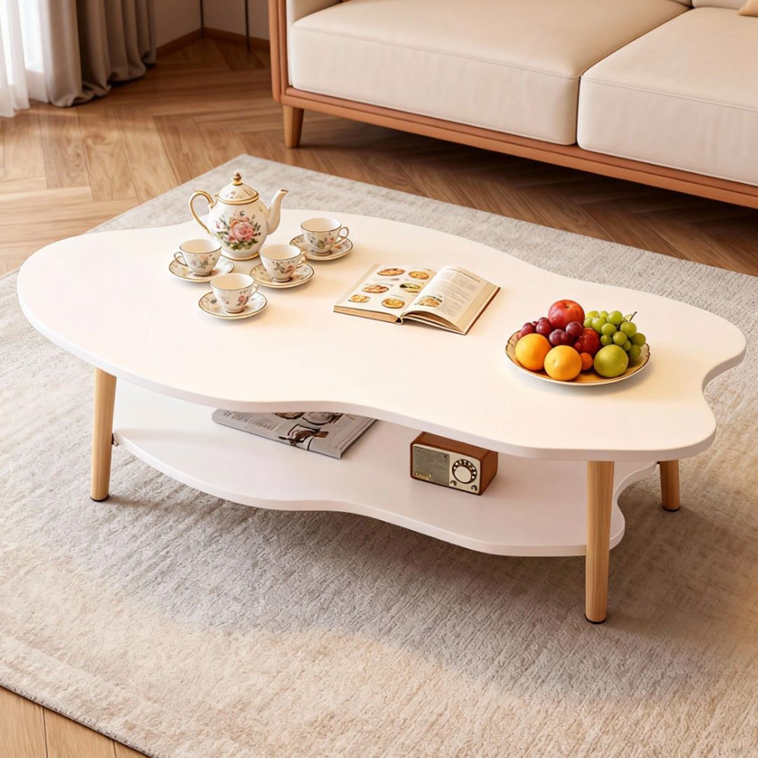 Coffee Table with Wood, Cloud-Shaped 2-Tier Curved Edges Lower Storage - product gallery image 15