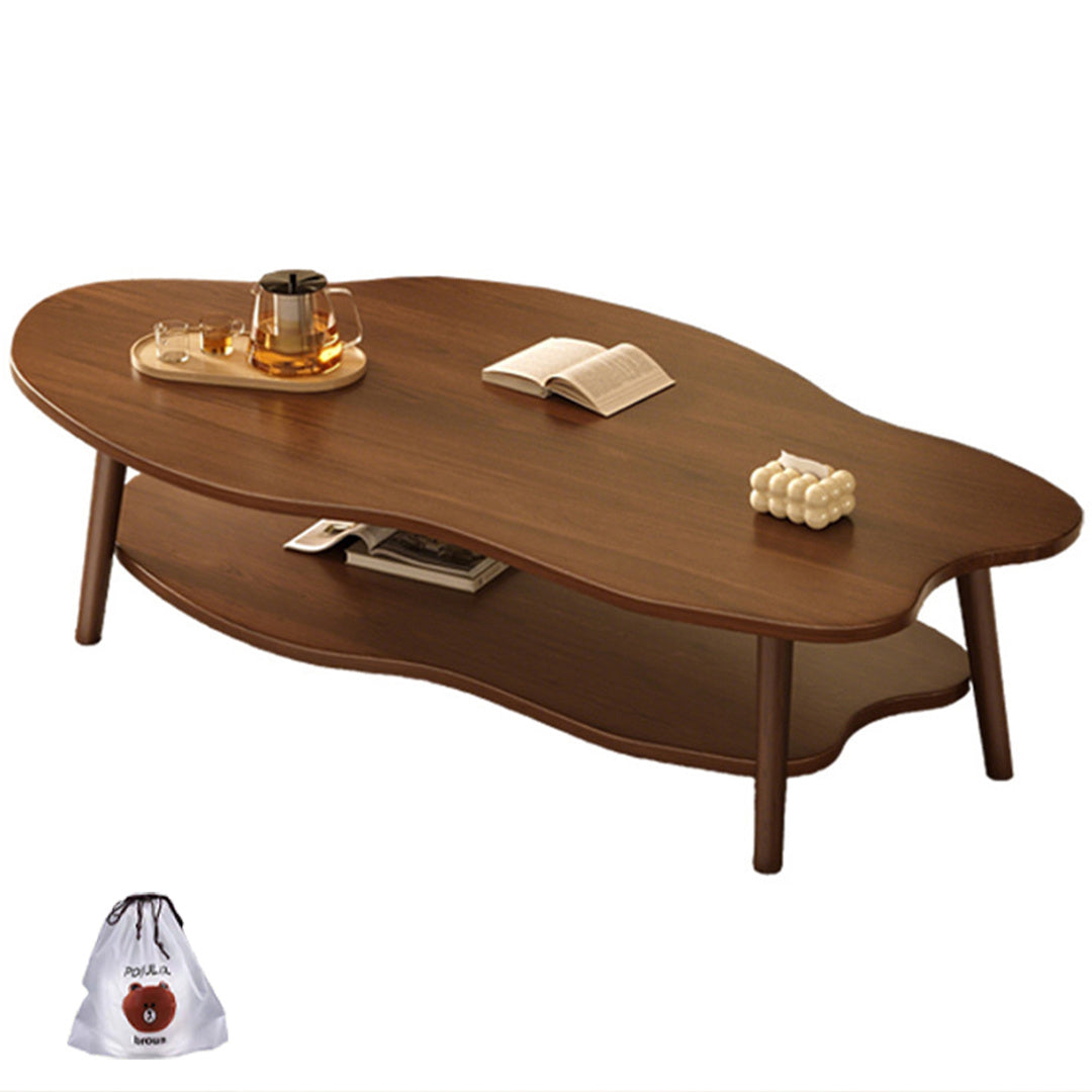 Coffee Table with Wood, Cloud-Shaped 2-Tier Curved Edges Lower Storage - product gallery image 2