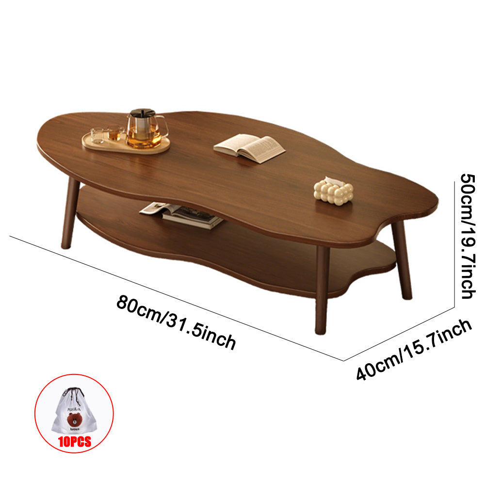 Coffee Table with Wood, Cloud-Shaped 2-Tier Curved Edges Lower Storage - product gallery image 3