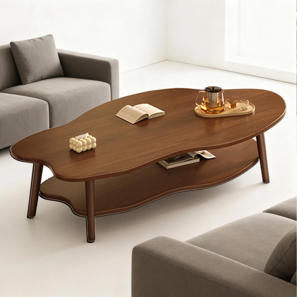 Coffee Table with Wood, Cloud-Shaped 2-Tier Curved Edges Lower Storage - product gallery image 4