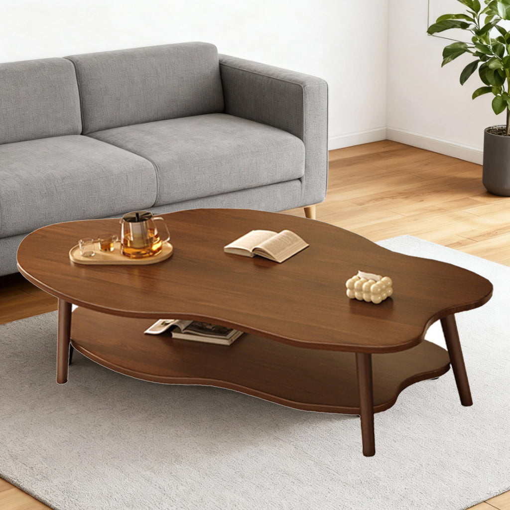 Coffee Table with Wood, Cloud-Shaped 2-Tier Curved Edges Lower Storage - product gallery image 5