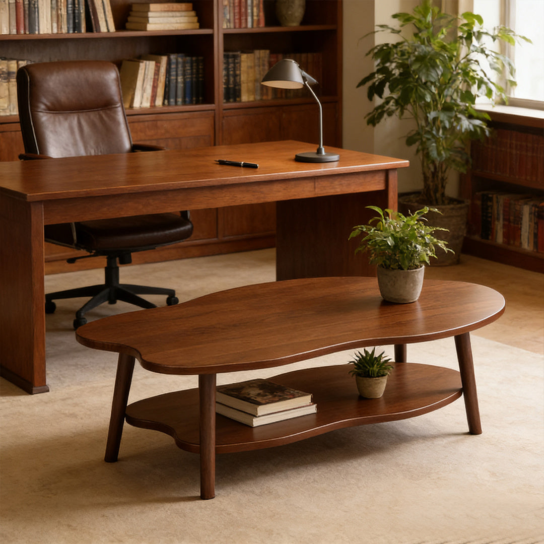 Coffee Table with Wood, Cloud-Shaped 2-Tier Curved Edges Lower Storage - product gallery image 7